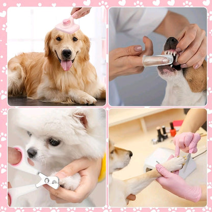 8-Piece pet Grooming Kit – Self-Cleaning Brushes, Nail Clippers, Flea Comb & More