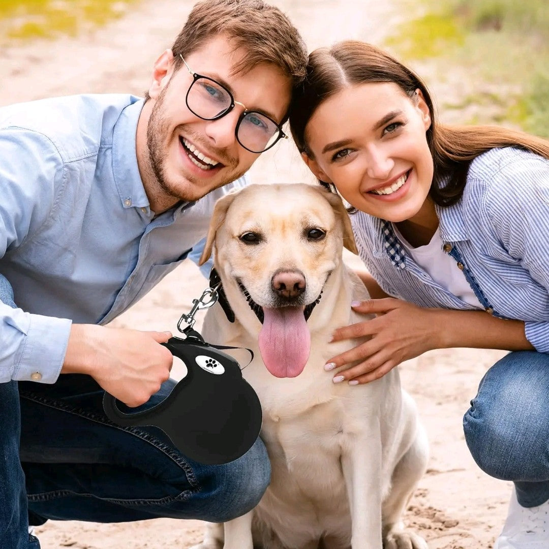 16ft Retractable Dog Leash for Large Dogs up to 110 lbs – Tangle-Free Nylon Tape, Heavy-Duty Black Leash with Hand Tool Kit