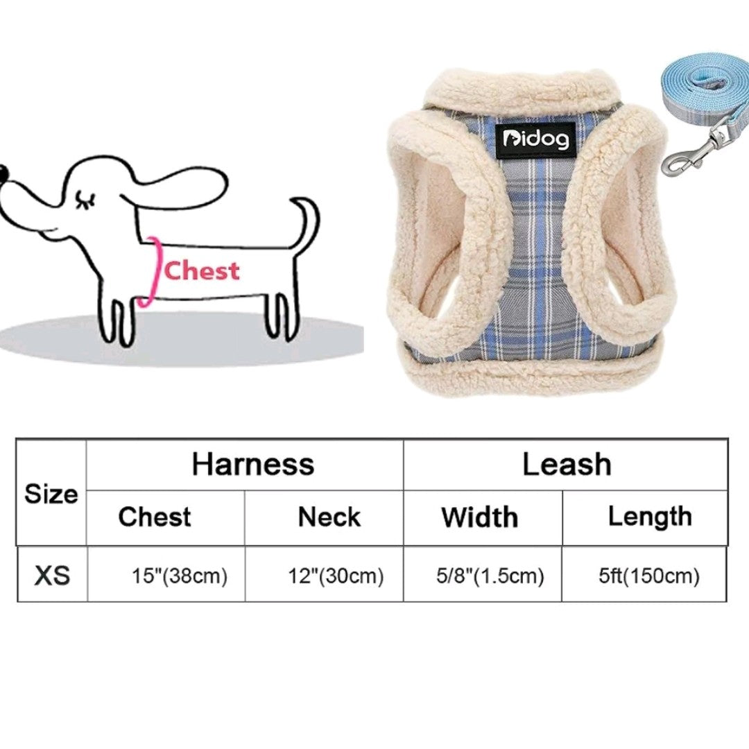 Striped Adjustable Dog Harness & Leash Set – Soft Plush Chest Strap for Dogs & Cats, Cozy Outdoor Pet Harness, Christmas Gift