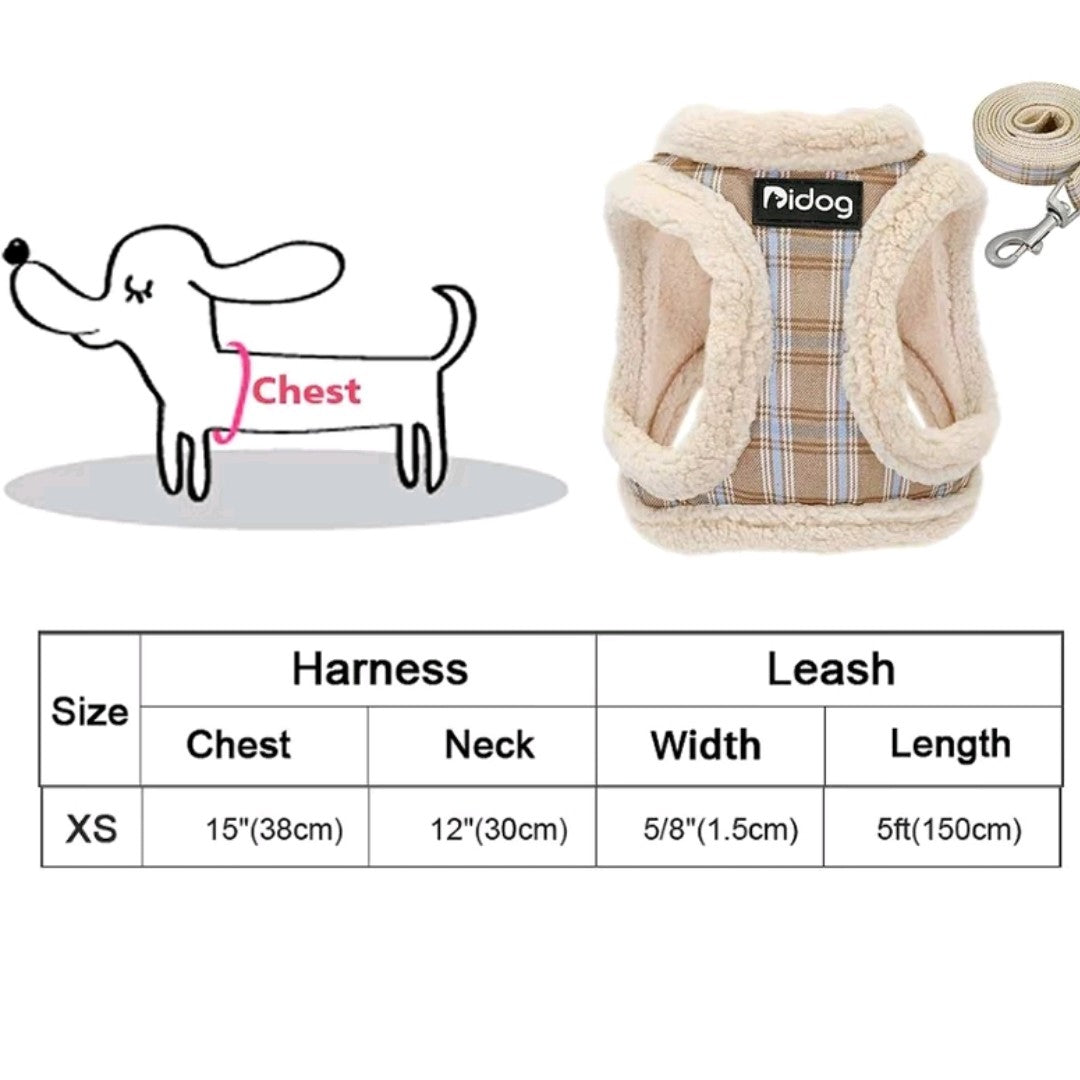Striped Adjustable Dog Harness & Leash Set – Soft Plush Chest Strap for Dogs & Cats, Cozy Outdoor Pet Harness, Christmas Gift