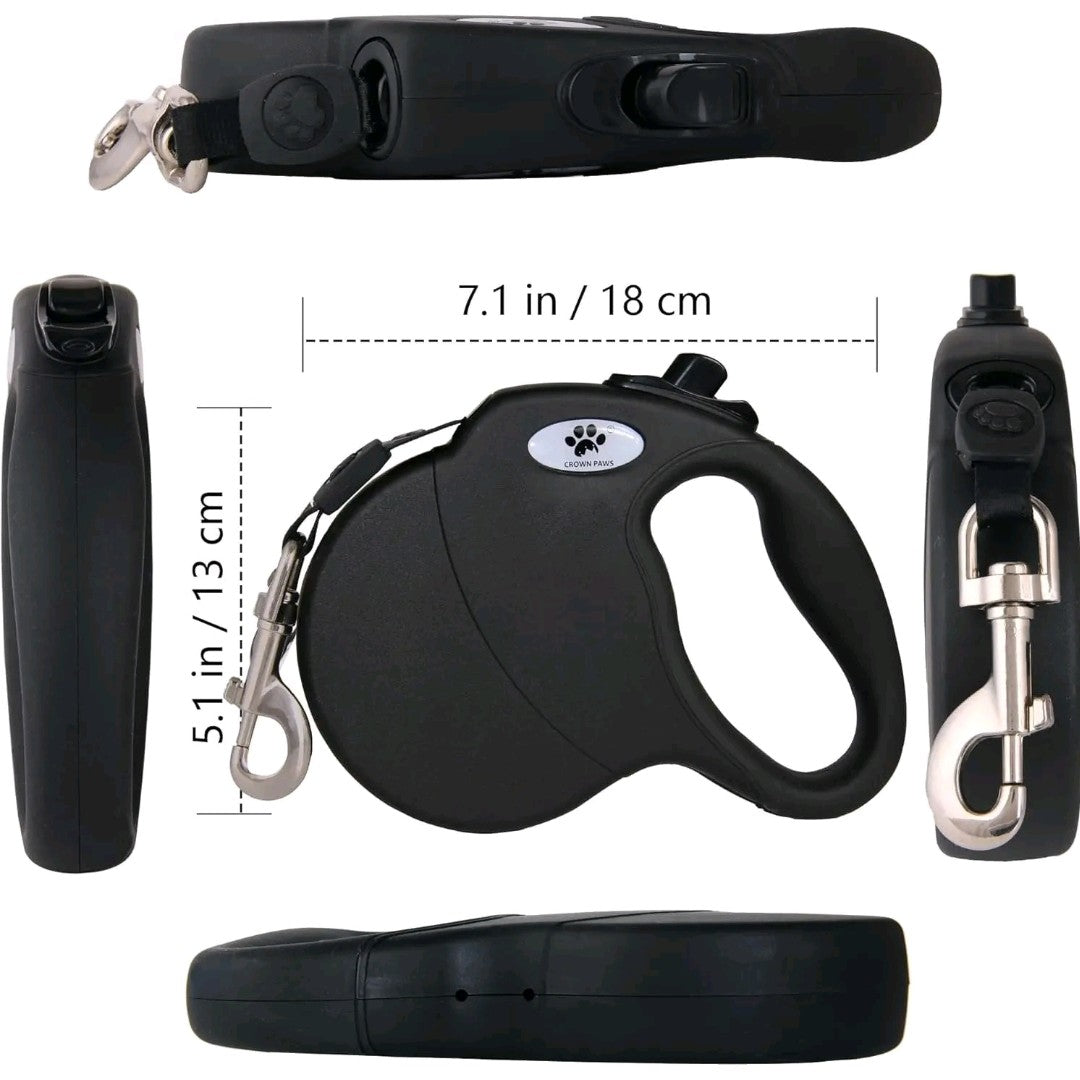 16ft Retractable Dog Leash for Large Dogs up to 110 lbs – Tangle-Free Nylon Tape, Heavy-Duty Black Leash with Hand Tool Kit