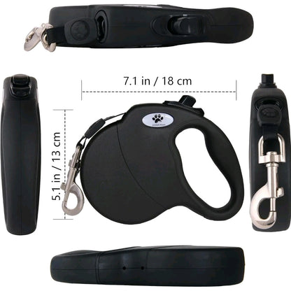 16ft Retractable Dog Leash for Large Dogs up to 110 lbs – Tangle-Free Nylon Tape, Heavy-Duty Black Leash with Hand Tool Kit