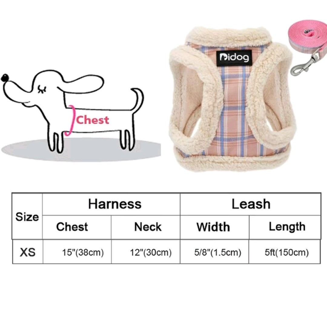 Striped Adjustable Dog Harness & Leash Set – Soft Plush Chest Strap for Dogs & Cats, Cozy Outdoor Pet Harness, Christmas Gift
