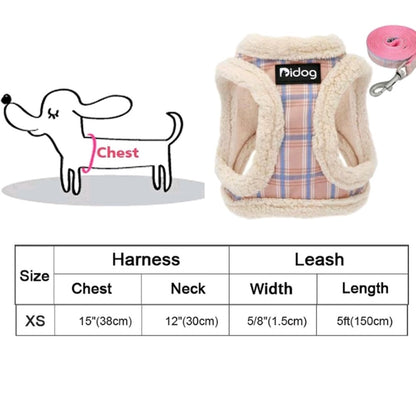 Striped Adjustable Dog Harness & Leash Set – Soft Plush Chest Strap for Dogs & Cats, Cozy Outdoor Pet Harness, Christmas Gift
