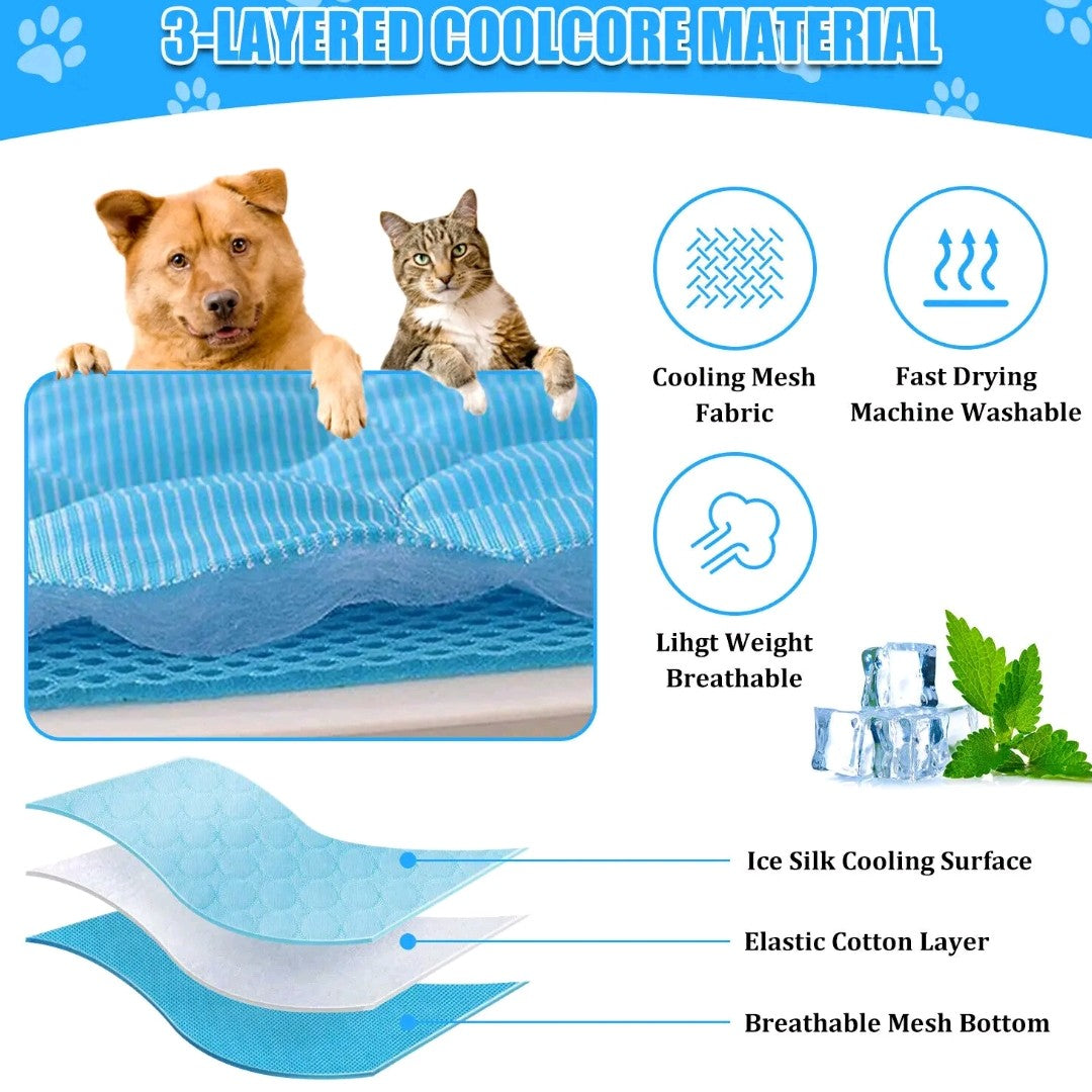 Pet Cooling Mat – Summer Cool Pad Blanket for Dogs & Cats, Breathable & Soft Pet Bed