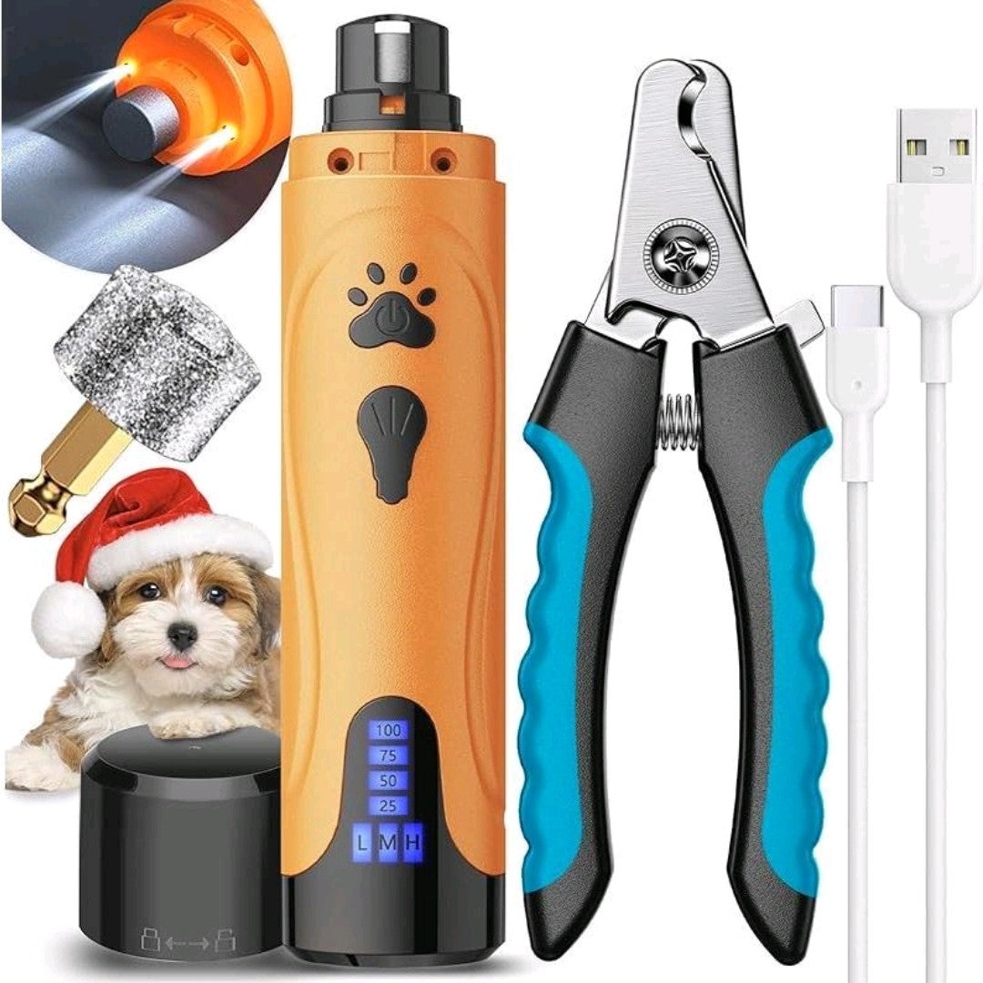 Dog Nail Trimmers & Clippers Kit – Whisper-Quiet Electric Grinder with LED Light, Rechargeable, 3-Speed Pet Nail File for Small, Medium & Large Dogs and Cats