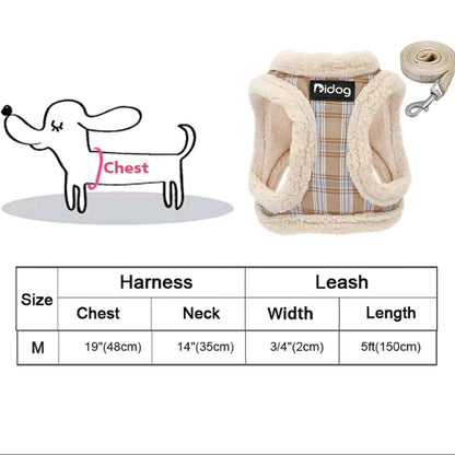 Striped Adjustable Dog Harness & Leash Set – Soft Plush Chest Strap for Dogs & Cats, Cozy Outdoor Pet Harness, Christmas Gift