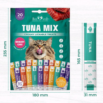 Beloved Pets Creamy Lickable Cat Treats – Chicken & Tuna Mix, Wet Squeeze Tube Snacks, Supports Urinary & Skin Health, Multivitamin Treats for Cats & Small Dogs (20 Sticks)