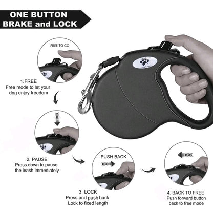 16ft Retractable Dog Leash for Large Dogs up to 110 lbs – Tangle-Free Nylon Tape, Heavy-Duty Black Leash with Hand Tool Kit