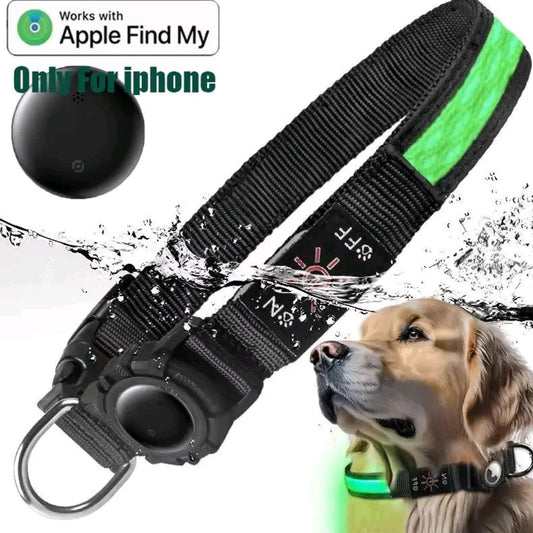 Rechargeable LED AirTag Dog Collar – Smart GPS Tracker for Apple Find My, Built-in QR Tag & Light-Up Design