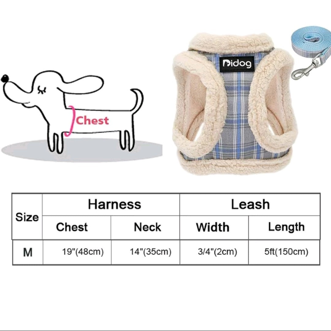 Striped Adjustable Dog Harness & Leash Set – Soft Plush Chest Strap for Dogs & Cats, Cozy Outdoor Pet Harness, Christmas Gift