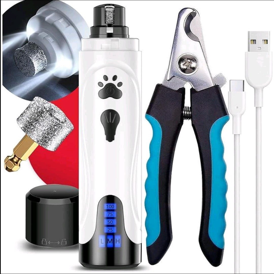 Dog Nail Trimmers & Clippers Kit – Whisper-Quiet Electric Grinder with LED Light, Rechargeable, 3-Speed Pet Nail File for Small, Medium & Large Dogs and Cats