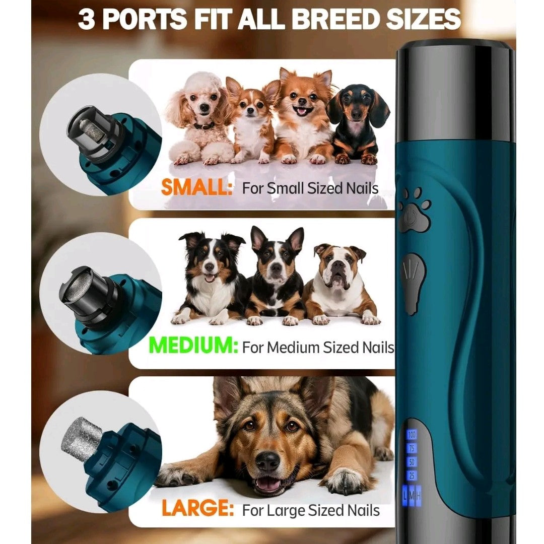 Dog Nail Trimmers & Clippers Kit – Whisper-Quiet Electric Grinder with LED Light, Rechargeable, 3-Speed Pet Nail File for Small, Medium & Large Dogs and Cats