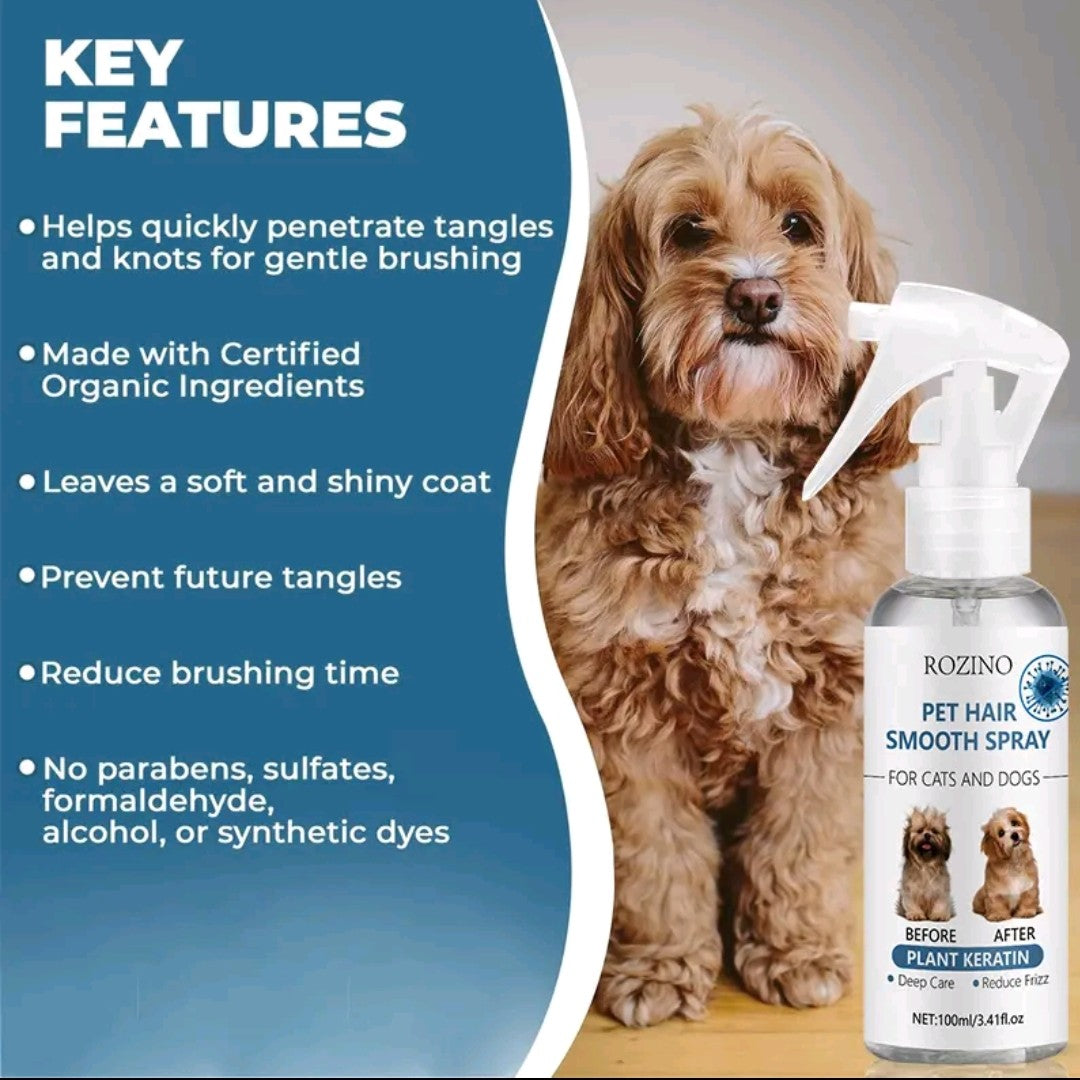 ROZINO Pet Hair Smooth Spray – Organic Detangling & Shine Spray for Easy Grooming