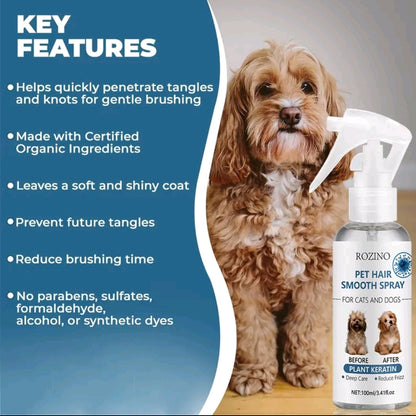 ROZINO Pet Hair Smooth Spray – Organic Detangling & Shine Spray for Easy Grooming