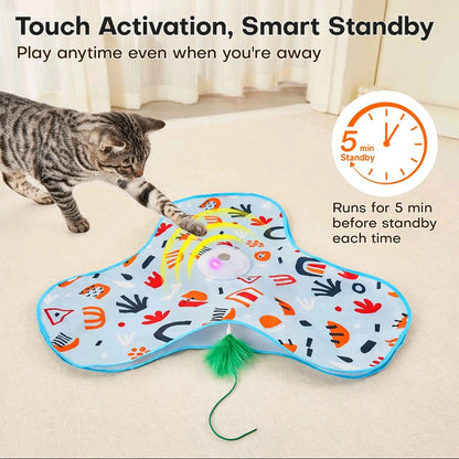 Potaroma Hide and Seek Cat Toy – Interactive Feather Wand Under Floral Cover, USB Rechargeable Automatic Toy for Indoor Kittens & Cats of All Breeds