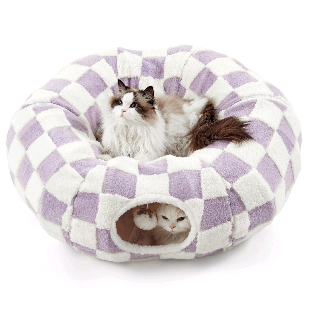 Lesure Donut Cat Tunnel Bed – Cozy Play Tunnel with Washable Cushion for Cats, Kittens & Small Pets