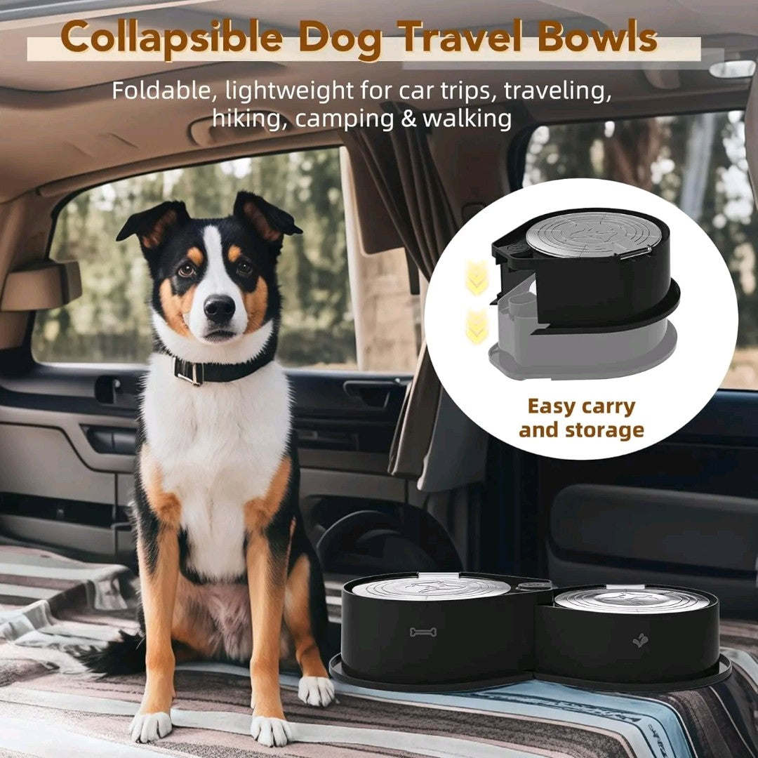 【outdoorfun】Stainless Steel Dog Bowl Set with Lids – 304 Metal Dual Food & Water Bowls, Foldable Feeder with Covers, Anti-Skid Design for All Pet Sizes