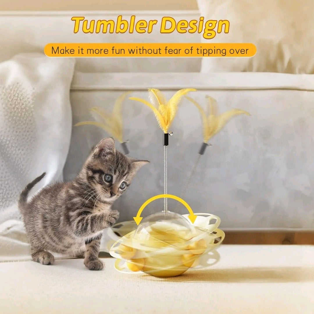 4-in-1 Interactive Cat Toy Set – Fluttering Butterfly, Track Ball Tower, 16 Colorful Springs & Slow Feeder Dispenser for Indoor Kittens
