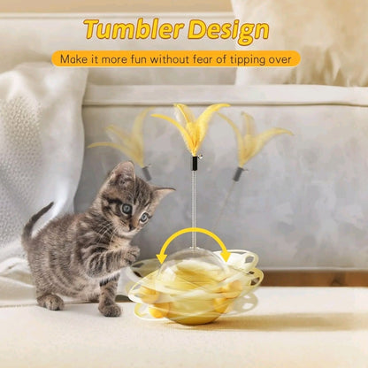 4-in-1 Interactive Cat Toy Set – Fluttering Butterfly, Track Ball Tower, 16 Colorful Springs & Slow Feeder Dispenser for Indoor Kittens