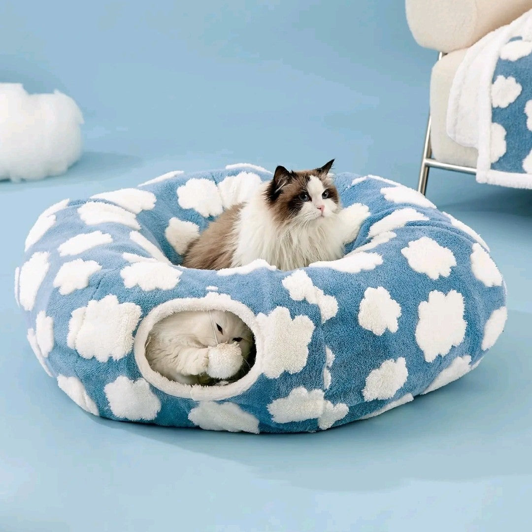 Lesure Donut Cat Tunnel Bed – Cozy Play Tunnel with Washable Cushion for Cats, Kittens & Small Pets