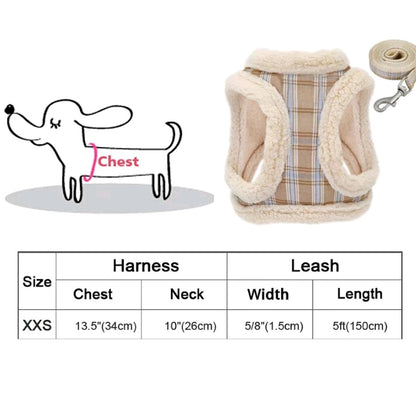 Striped Adjustable Dog Harness & Leash Set – Soft Plush Chest Strap for Dogs & Cats, Cozy Outdoor Pet Harness, Christmas Gift