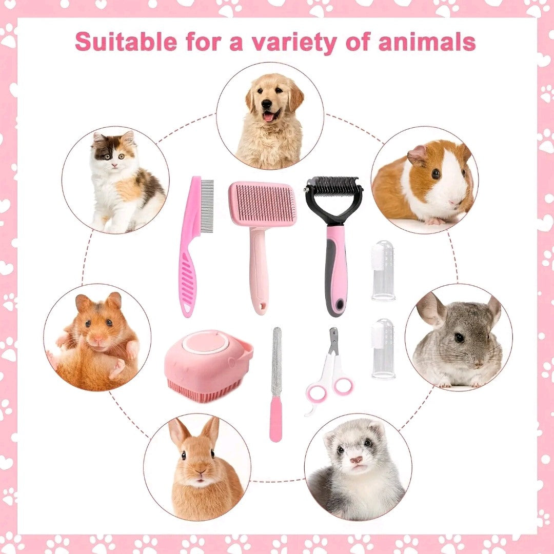 8-Piece pet Grooming Kit – Self-Cleaning Brushes, Nail Clippers, Flea Comb & More