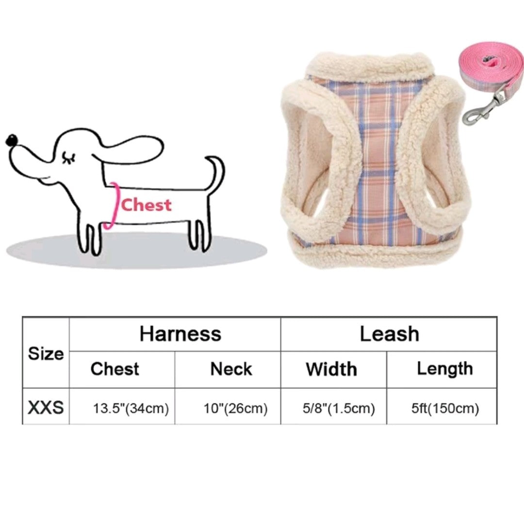 Striped Adjustable Dog Harness & Leash Set – Soft Plush Chest Strap for Dogs & Cats, Cozy Outdoor Pet Harness, Christmas Gift