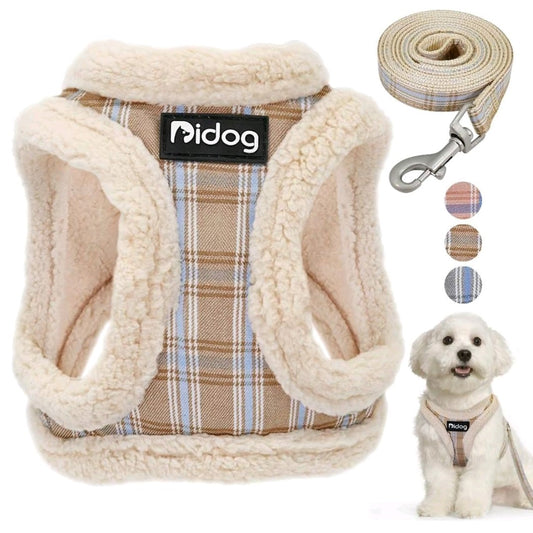 Striped Adjustable Dog Harness & Leash Set – Soft Plush Chest Strap for Dogs & Cats, Cozy Outdoor Pet Harness, Christmas Gift