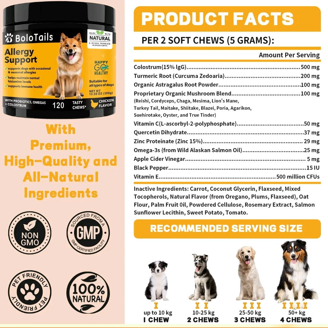 Chicken-Flavored Soft Chews with Omega 3 & Probiotics – Anti-Itch & Digestive Support for All Dogs – 120 Count