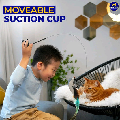 10-in-1 Automatic Cat Wand Toy – Hands-Free Suction Cup Interactive Feather & Ball Toys for Indoor Cats, Dancing Bird Teaser