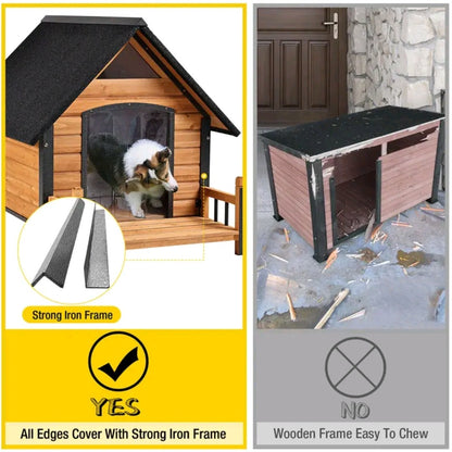 Aivituvin AIR80/AIR81 Outdoor Dog House with Porch – Weatherproof Wooden Kennel with Strong Iron Frame & Elevated Design