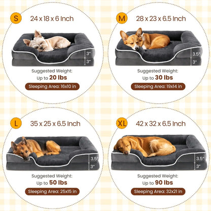 Orthopedic Memory Foam Dog Bed for Large Dogs – Waterproof, Washable Cover & Non-Slip Base