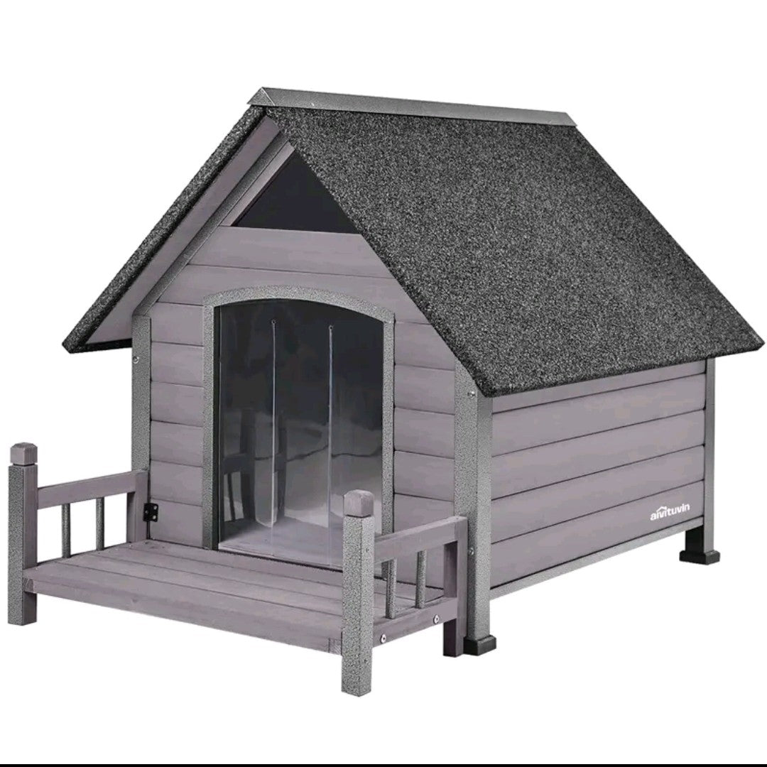 Aivituvin AIR80/AIR81 Outdoor Dog House with Porch – Weatherproof Wooden Kennel with Strong Iron Frame & Elevated Design