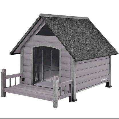 Aivituvin AIR80/AIR81 Outdoor Dog House with Porch – Weatherproof Wooden Kennel with Strong Iron Frame & Elevated Design
