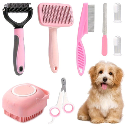 8-Piece pet Grooming Kit – Self-Cleaning Brushes, Nail Clippers, Flea Comb & More