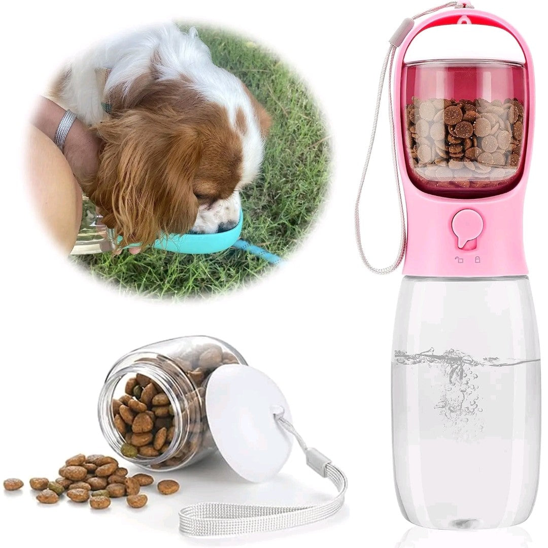3-in-1 Pet Water Bottle – Portable 20 oz Travel Bottle with Food Container & Water Filter, Leakproof & Heat-Resistant for Dogs & Cats