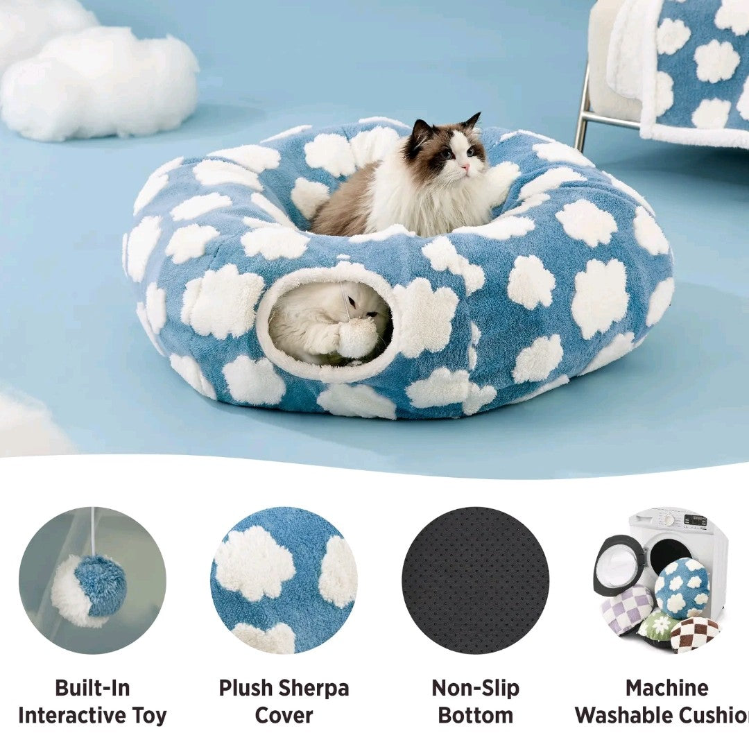 Lesure Donut Cat Tunnel Bed – Cozy Play Tunnel with Washable Cushion for Cats, Kittens & Small Pets