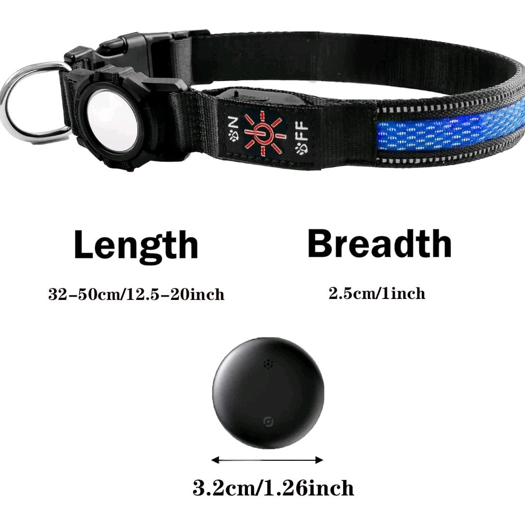 Rechargeable LED AirTag Dog Collar – Smart GPS Tracker for Apple Find My, Built-in QR Tag & Light-Up Design