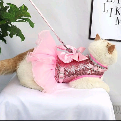 Glitter Bowknot Pet Harness & Leash Set – Cute Vest for Small & Medium Dogs and Cats
