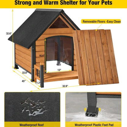 Aivituvin AIR80/AIR81 Outdoor Dog House with Porch – Weatherproof Wooden Kennel with Strong Iron Frame & Elevated Design