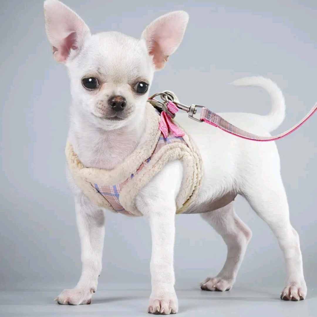 Striped Adjustable Dog Harness & Leash Set – Soft Plush Chest Strap for Dogs & Cats, Cozy Outdoor Pet Harness, Christmas Gift