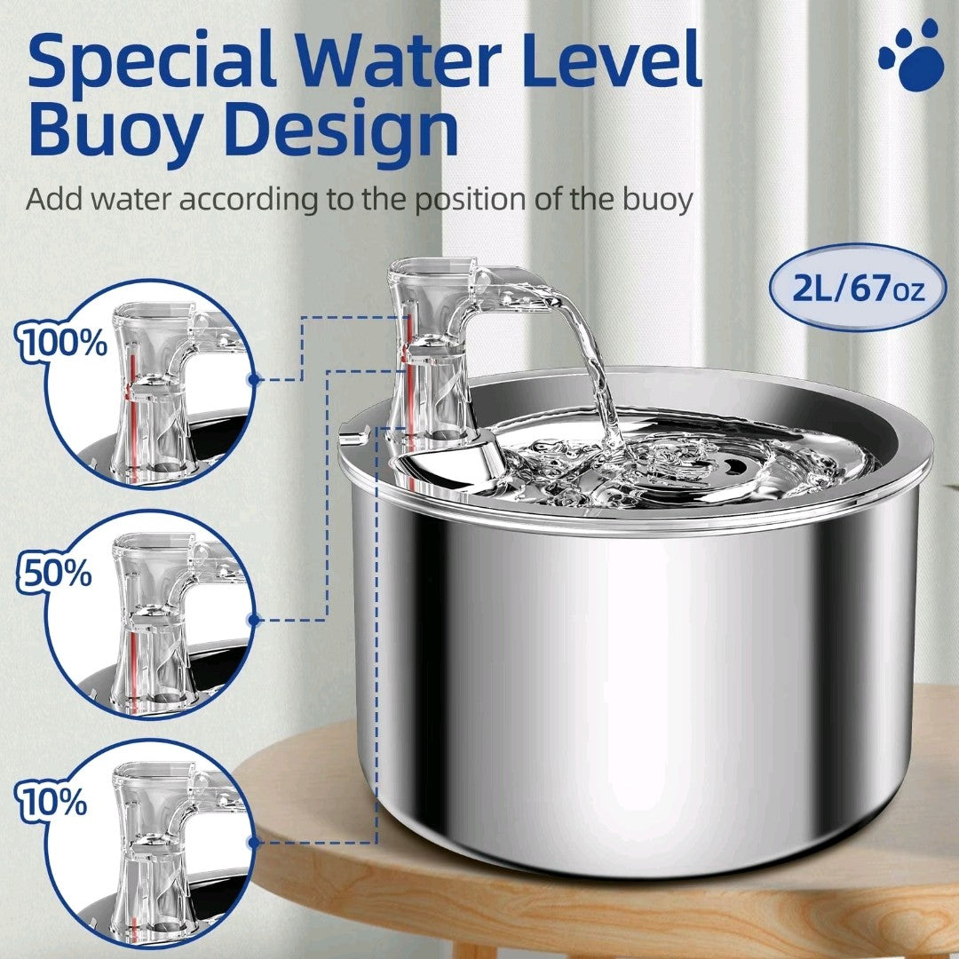 Pet Water Fountain with Stainless Steel Core – 2L Ultra-Quiet Automatic Dispenser for Pets