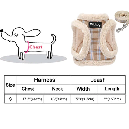 Striped Adjustable Dog Harness & Leash Set – Soft Plush Chest Strap for Dogs & Cats, Cozy Outdoor Pet Harness, Christmas Gift