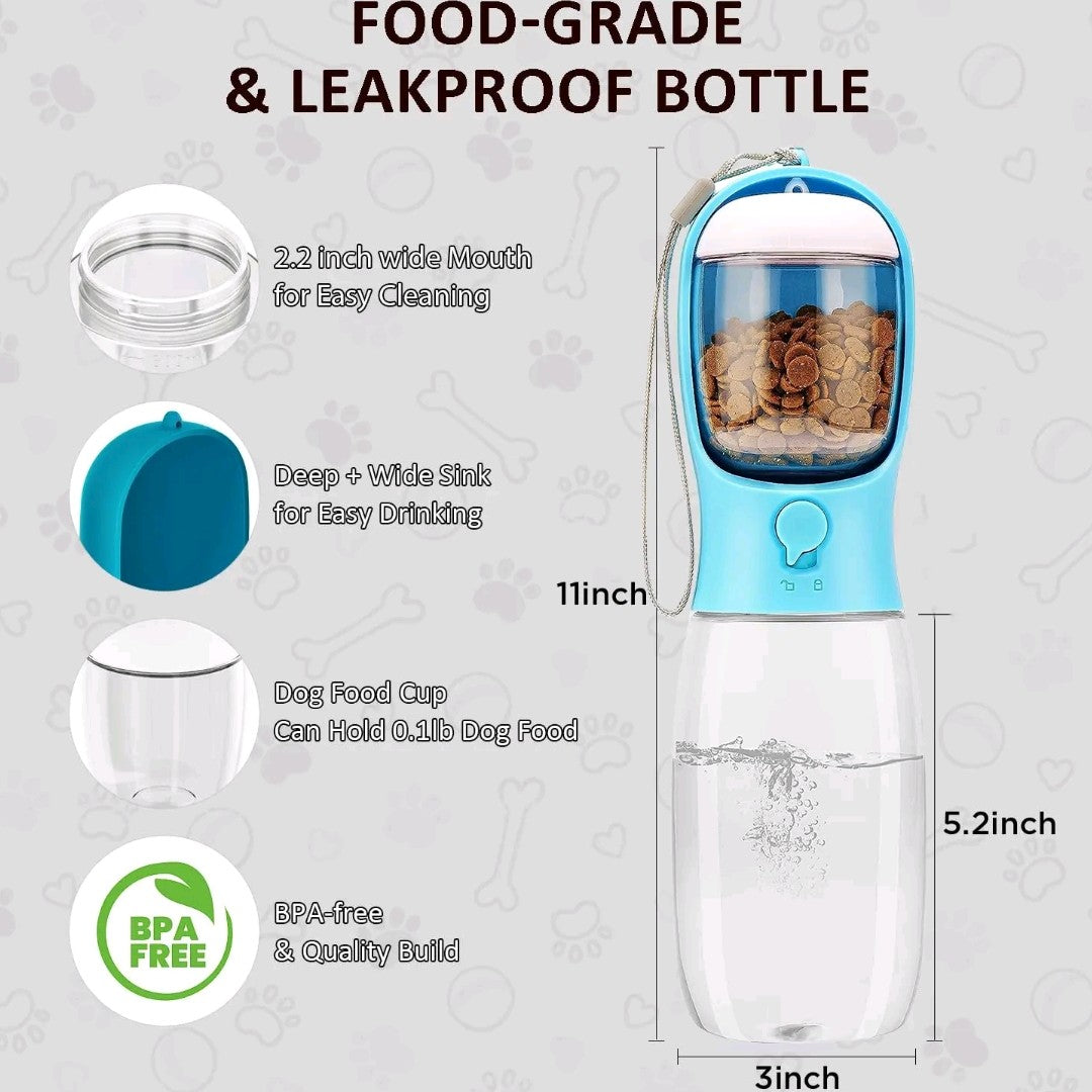3-in-1 Pet Water Bottle – Portable 20 oz Travel Bottle with Food Container & Water Filter, Leakproof & Heat-Resistant for Dogs & Cats
