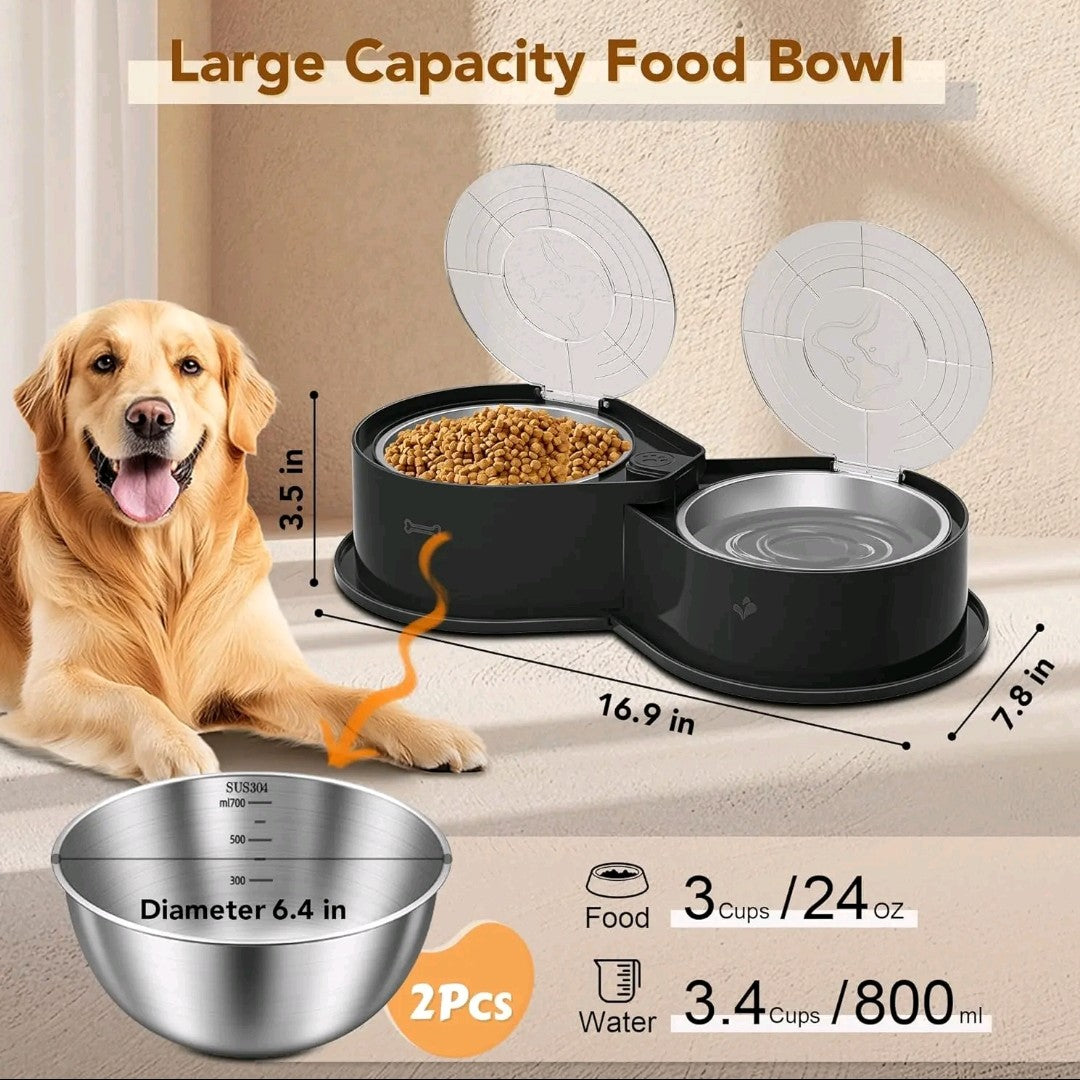 【outdoorfun】Stainless Steel Dog Bowl Set with Lids – 304 Metal Dual Food & Water Bowls, Foldable Feeder with Covers, Anti-Skid Design for All Pet Sizes