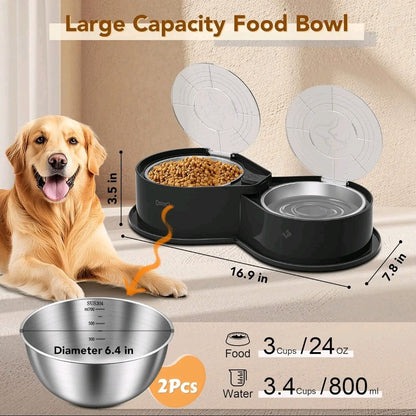 【outdoorfun】Stainless Steel Dog Bowl Set with Lids – 304 Metal Dual Food & Water Bowls, Foldable Feeder with Covers, Anti-Skid Design for All Pet Sizes