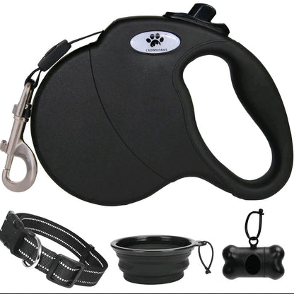 16ft Retractable Dog Leash for Large Dogs up to 110 lbs – Tangle-Free Nylon Tape, Heavy-Duty Black Leash with Hand Tool Kit