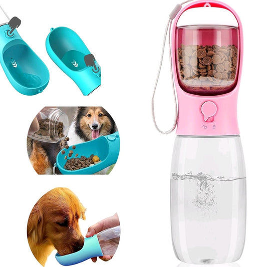 3-in-1 Pet Water Bottle – Portable 20 oz Travel Bottle with Food Container & Water Filter, Leakproof & Heat-Resistant for Dogs & Cats