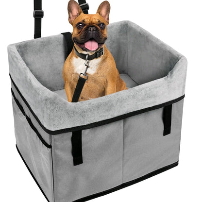 Dog Car Seat for Small Dogs – Portable Booster with Storage Pockets & Safety Belt, Comfortable Travel Bed for Pets up to 25 lbs (Gray)